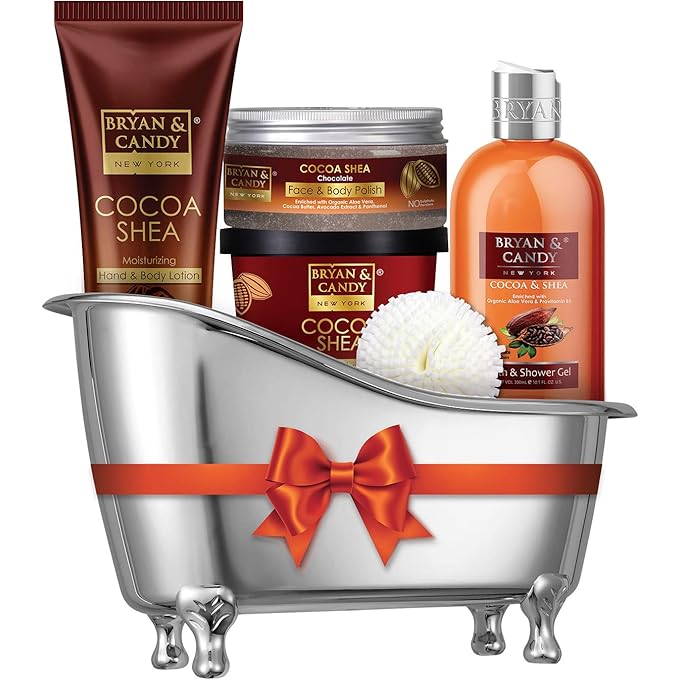 BRYAN & CANDY New York Cocoa Shea Bath Tub Kit for Complete Home Spa Experience (Shower Gel, Hand & Body Lotion, Sugar Scrub, Body Polish) - Image 1